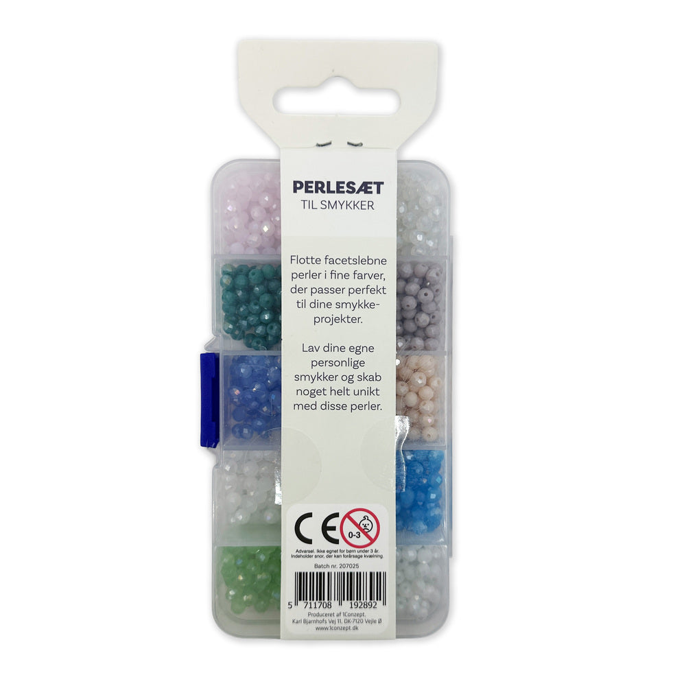 Perler æske facetslebet ass farver inkl. nål/tråd