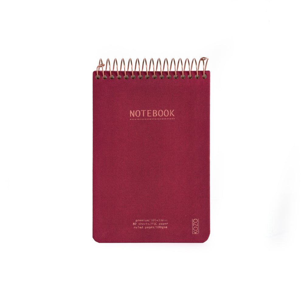 Notesbog KOZO A6 Berry red linjeret