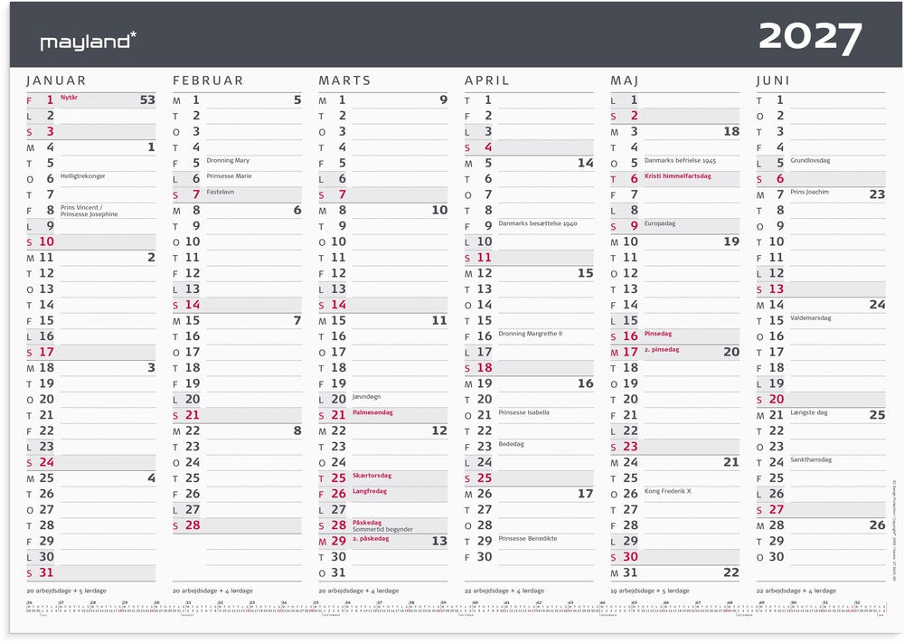 Kontorkalender 2027 moderne A3 Mayland 42 x 29,7 cm