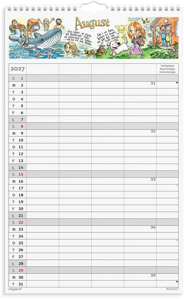 Familiekalender 2027 Otto Dickmeiss A3 m/illu 4 kol Mayland