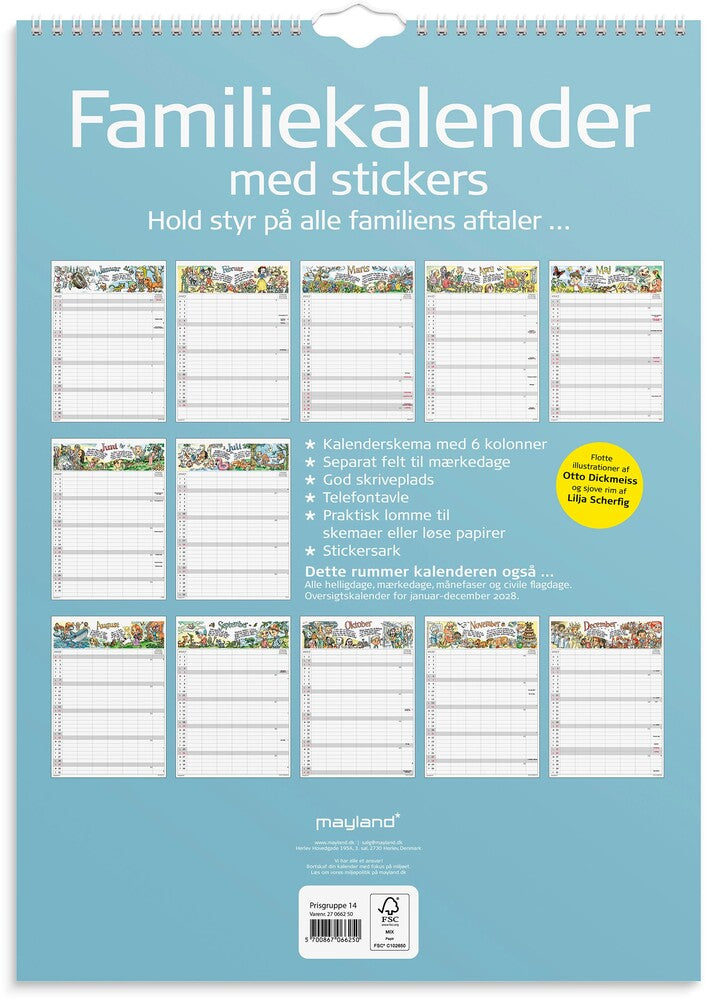 Familiekalender 2027 Otto Dickmeiss A3 m/illu 6 kol Mayland