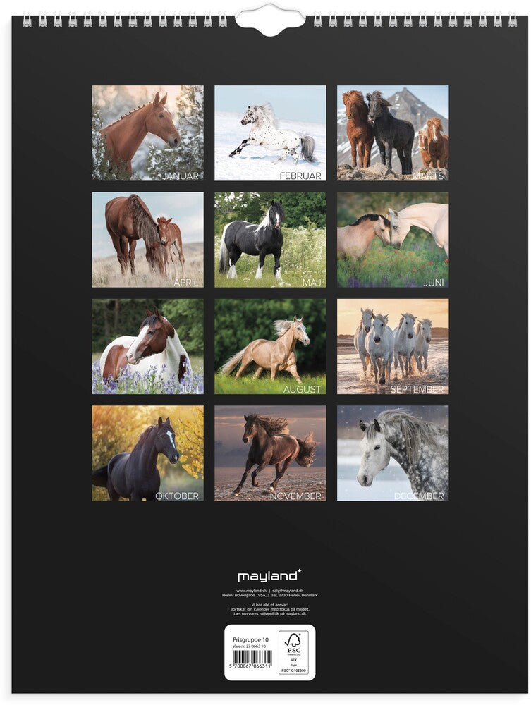 Vægkalender 2027 heste Mayland 29,5 x 39 cm