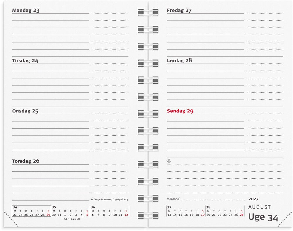 Mini planner 2027 uge refill Mayland tværformat 8 x 13 cm