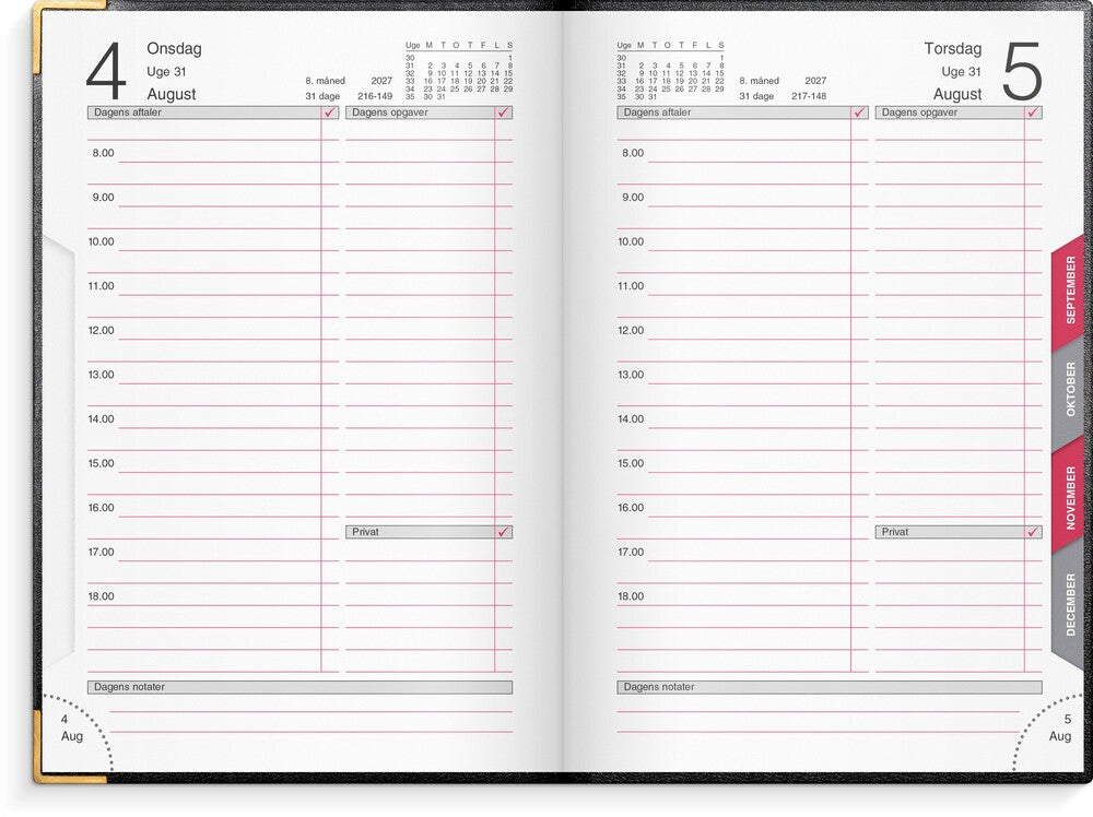 Kalender årbog 2027 dag kunstskind sort Mayland 12 x 17 cm