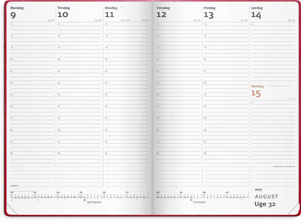 Kalender city diplomat 2027 uge vinyl rød Mayland 17 x 25cm
