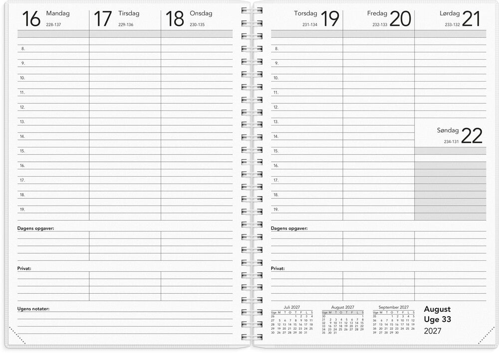 Spiralkalender basic 2027 uge A5 pp Mayland 14,8 x 21cm