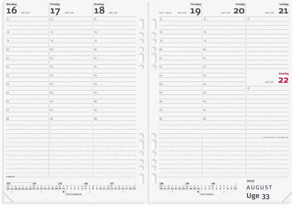 Kalender system 2027 uge A5 mappe i skind sort Mayland 15x21