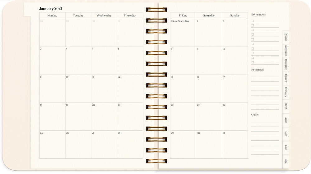 Kalender 2027 life planner delicate flowers Mayland engelsk