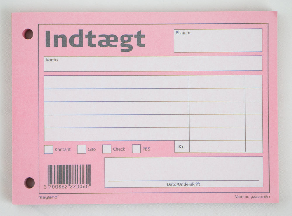 D2 Indtægts bilag Mayland rød 10,5x14