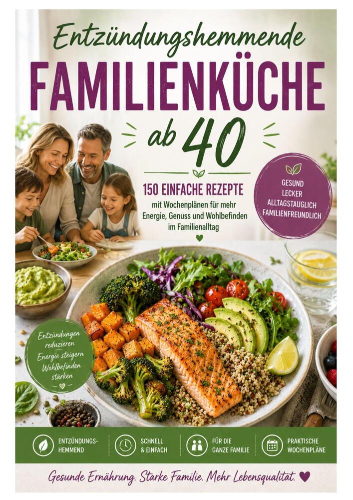 Entzündungshemmende Familienküche ab 40: 150 einfache Rezepte mit Wochenplänen für mehr Energie, Genuss und Wohlbefinden im Familienalltag