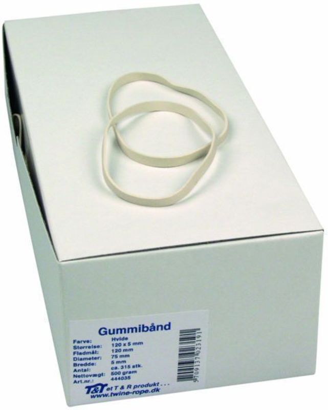 Gummibånd hvid 120x5mm 500gr.