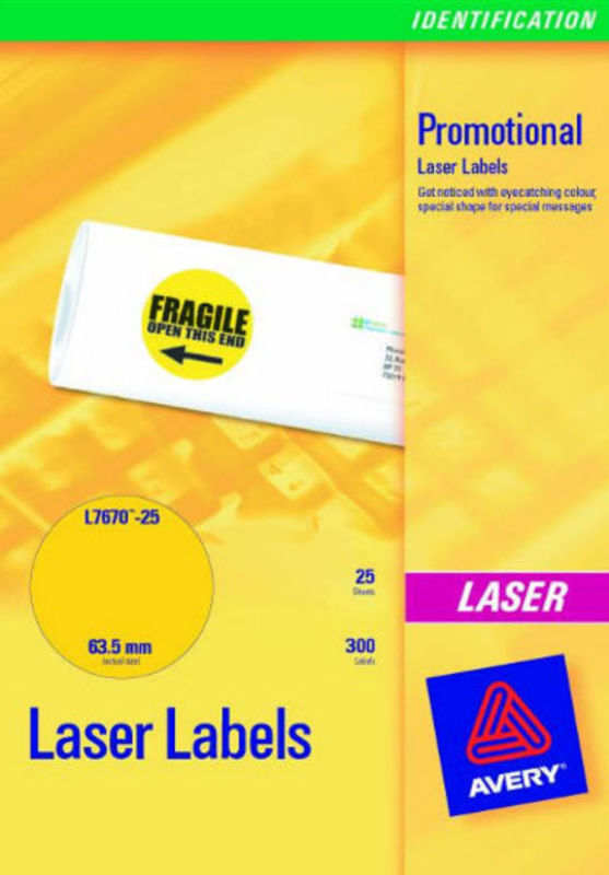 Etiket Avery laser ø63,5 mm gul l7670-2