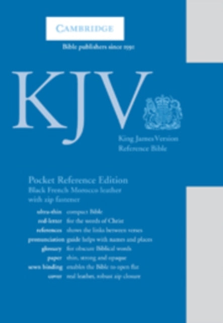KJV Pocket Reference Bible, Black French Morocco Leather with Zip Fastener, Red-letter Text, KJ243