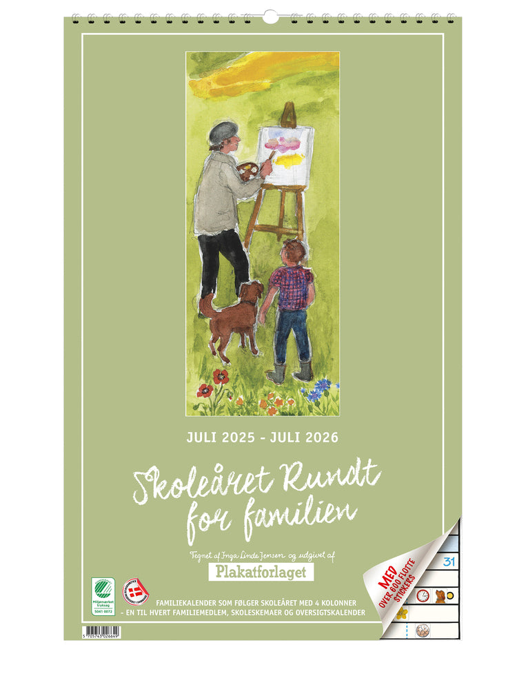 Familiekalender for den lille familie m/4 kolonner SKOLEÅRET RUNDT 2025/26