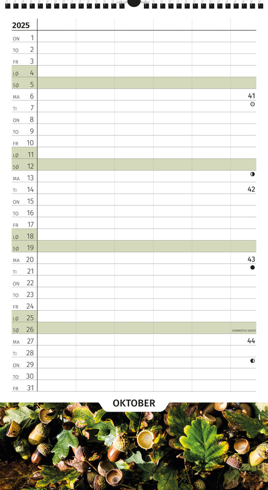 Familiekalender med foto m/5 kolonner SKOLEÅRET RUNDT 2025/26