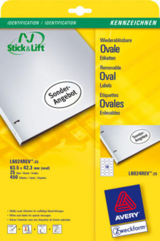 Etiketter oval hvid /25 ark