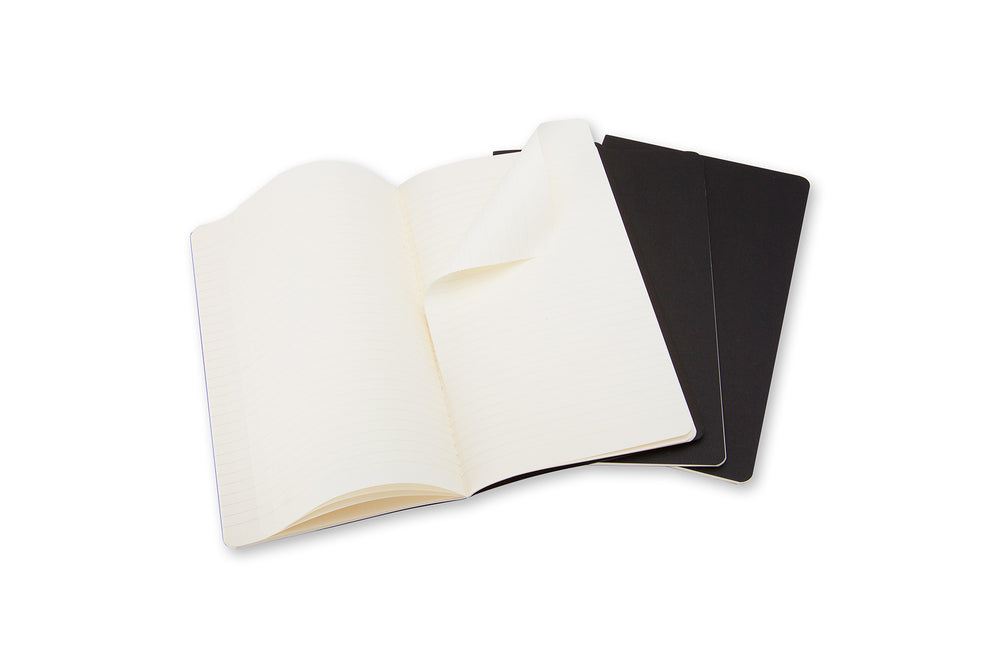 Notesbog Moleskine l cahiers sort 3 stk m/80 linjerede ark