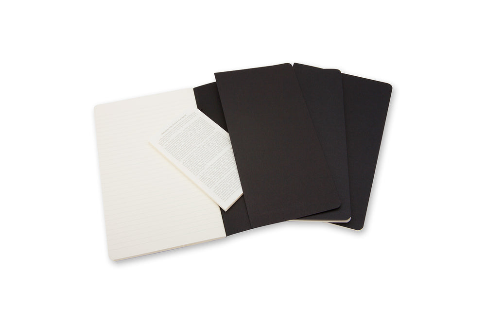 Notesbog Moleskine l cahiers sort 3 stk m/80 linjerede ark