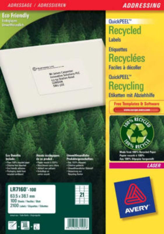 Adresseetiketter recycling 63,5x38,1mm