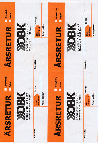 Dbk årsretur label - ark á 4 stk.