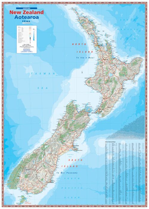 New Zealand Flat Map Laminated