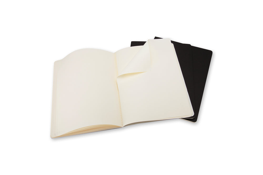 Notesbog Moleskine xl cahiers sort 3 stk m/120 blanke ark