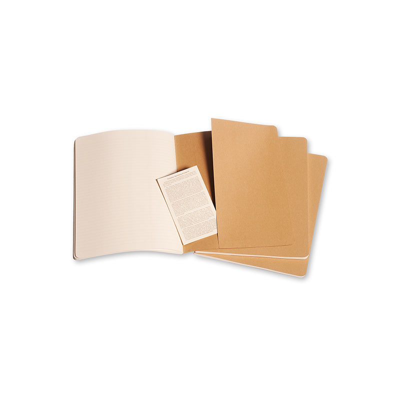 Notesbog Moleskine xl cahiers kraft 3 stk m/120 linjrede ark