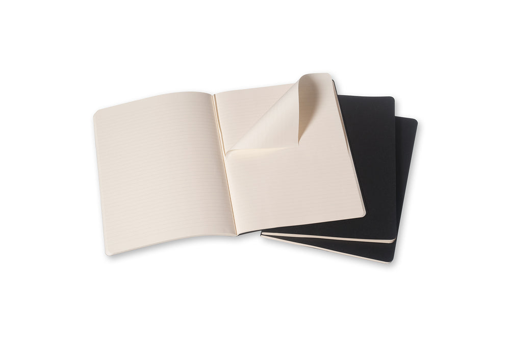 Notesbog Moleskine xl cahiers sort 3 stk m/120 linjerede ark