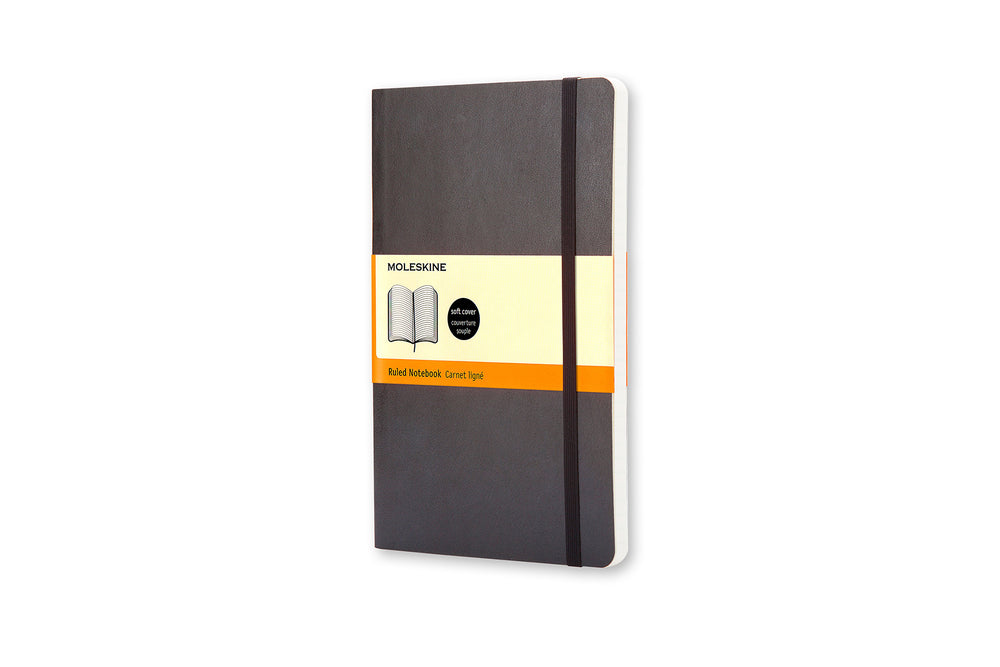 Notesbog Moleskine large sort m/192 linjerede ark soft cover
