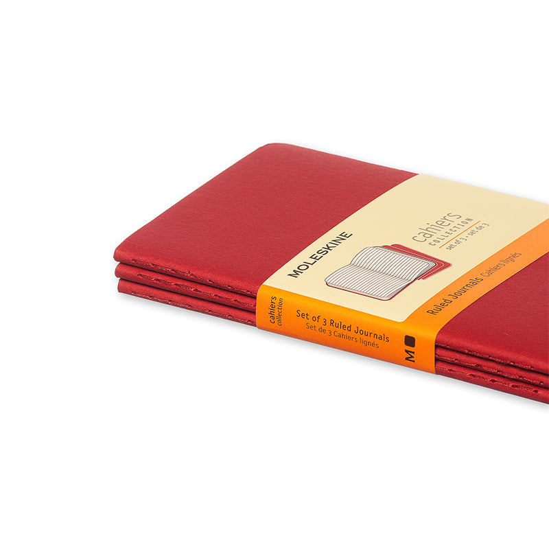Notesbog Moleskine pocket cahiers rød 3 stk m/64 linjerede