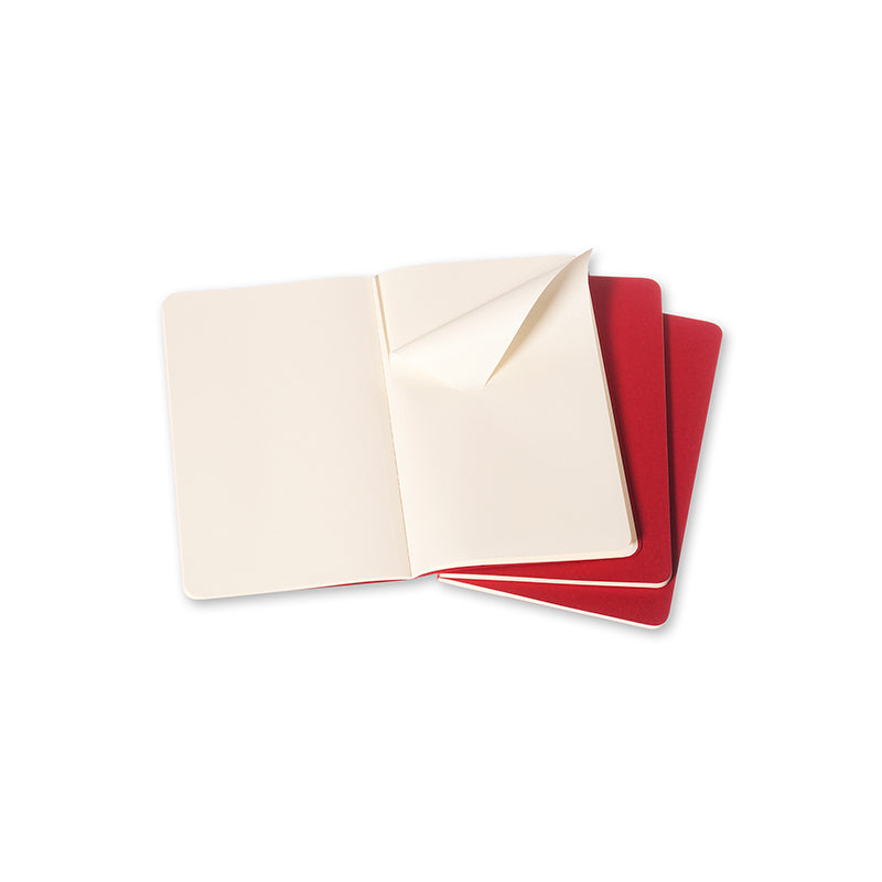 Notesbog Moleskine  pocket cahiers rød 3 stk m/64 blanke ark