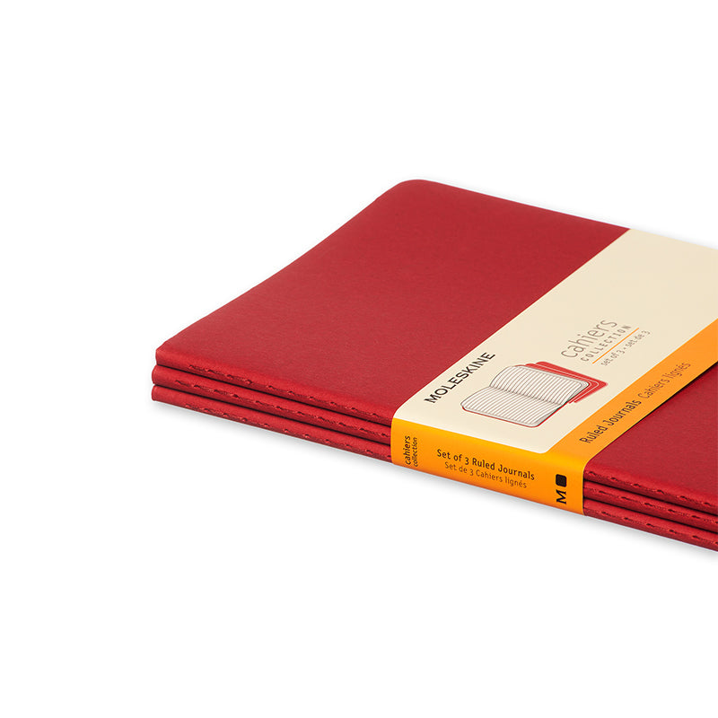 Notesbog Moleskine large cahiers rød 3 stk m/80 linjerede