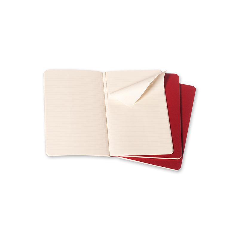 Notesbog Moleskine large cahiers rød 3 stk m/80 linjerede