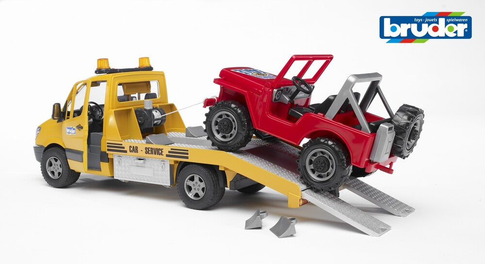 Bruder MB Sprinter transporter med lyd/lysmodul samt jeep