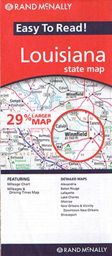 Louisiana State Map, Rand McNally Easy to Read