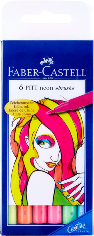 Tusser pitt artist brush ass. neon 6 stk. i etui
