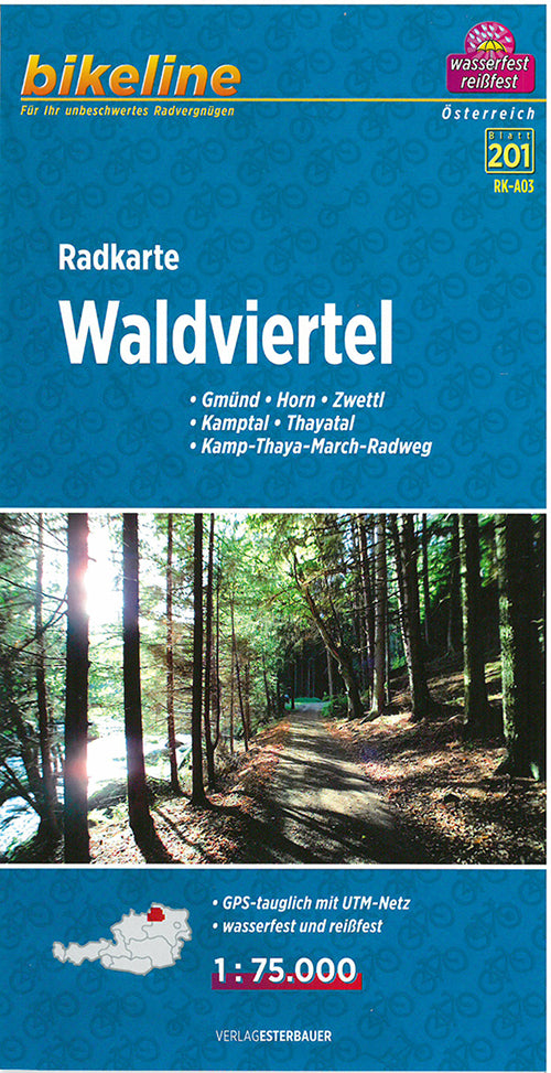 Radkarte Waldviertel: Gemünd, Horn, Zwettl, Kamptal, Thayatal, Mamp-Thaya-March-Radweg