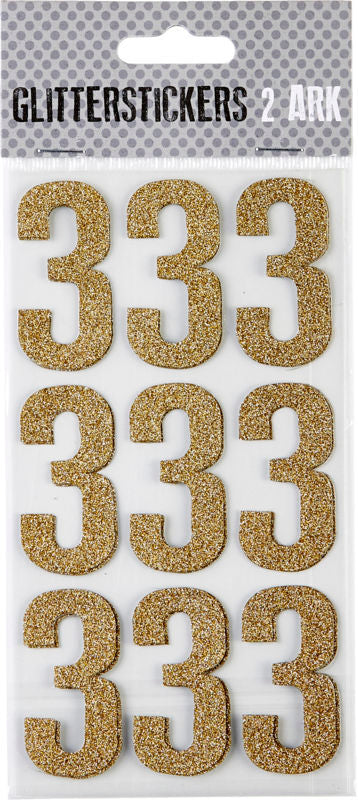 STICKERS GLITTER GULD TAL 3 M. 2 ARK