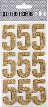 STICKERS GLITTER GULD TAL 5 M. 2 ARK