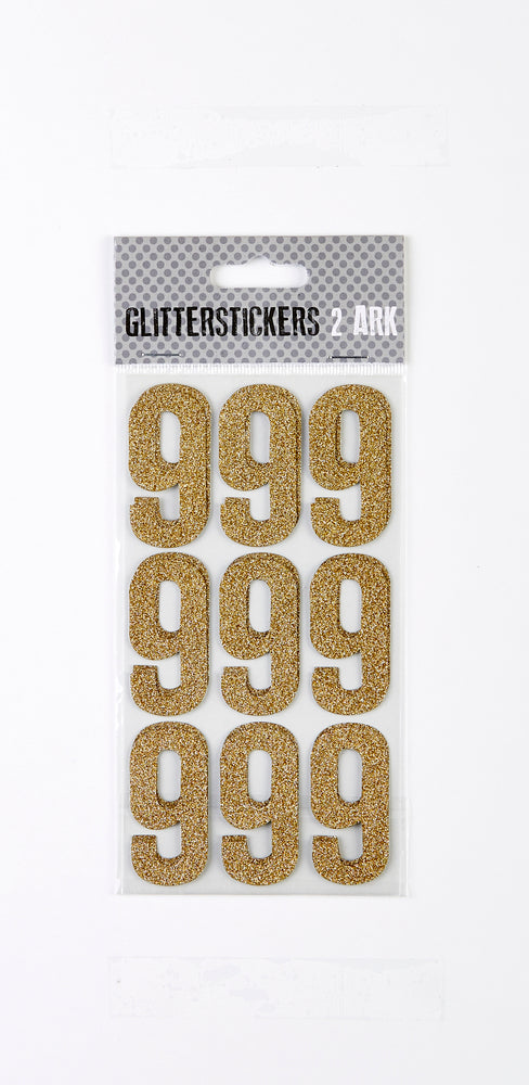 STICKERS GLITTER GULD TAL 9 M. 2 ARK