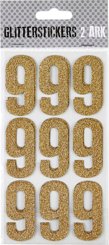 STICKERS GLITTER GULD TAL 9 M. 2 ARK