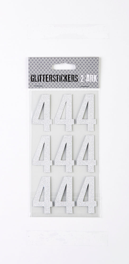 STICKERS GLITTER SØLV TAL 4 M. 2 ARK