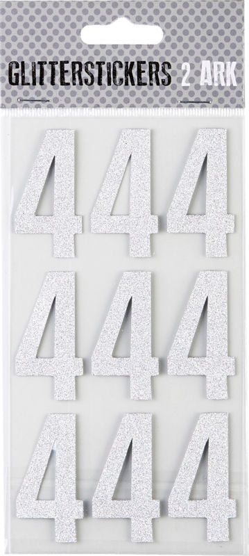 STICKERS GLITTER SØLV TAL 4 M. 2 ARK