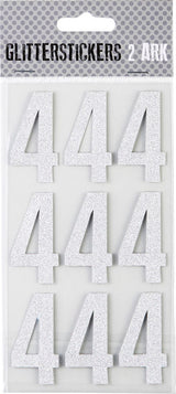 STICKERS GLITTER SØLV TAL 4 M. 2 ARK
