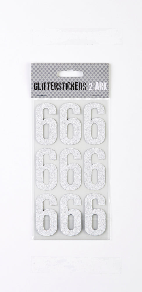 STICKERS GLITTER SØLV TAL 6 M. 2 ARK