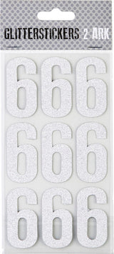 STICKERS GLITTER SØLV TAL 6 M. 2 ARK