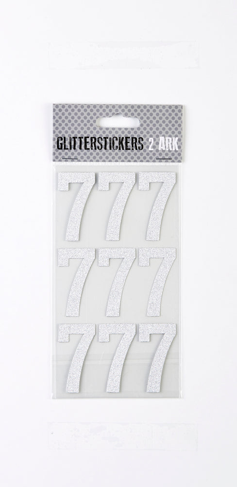 STICKERS GLITTER SØLV TAL 7 M. 2 ARK