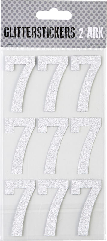 STICKERS GLITTER SØLV TAL 7 M. 2 ARK