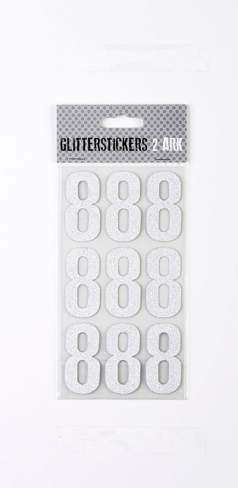 STICKERS GLITTER SØLV TAL 8 M. 2 ARK