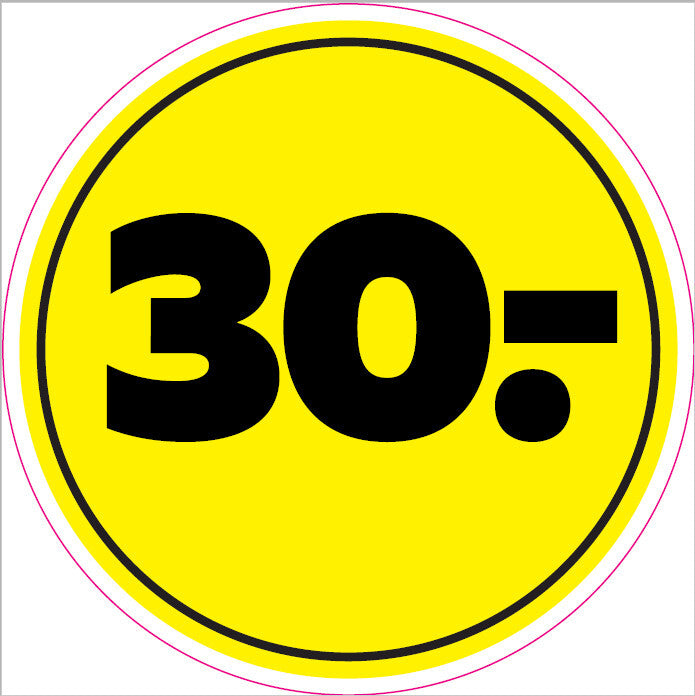 ETIKET 30,- GUL Ø40MM /250 STK